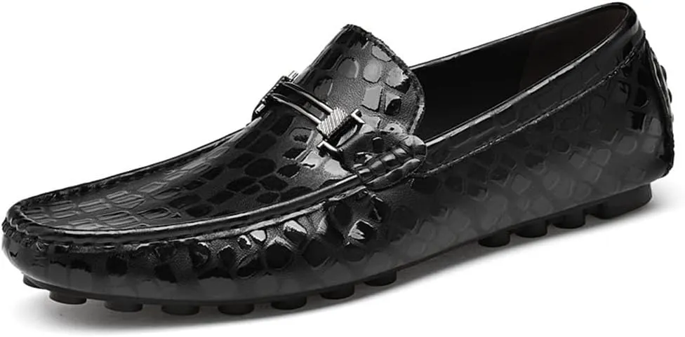 Mens Loafers Shoe Driving Moccasins Loafers Faux Crocodile Embossed Leather Anti-Slip Flat Heel Comfortable Prom Slip-on