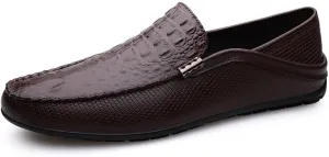 Mens Loafers Shoe Round Toe Vegan Leather Crocodile Print Lightweight Anti-Slip Flat Heel Prom Slip-ons