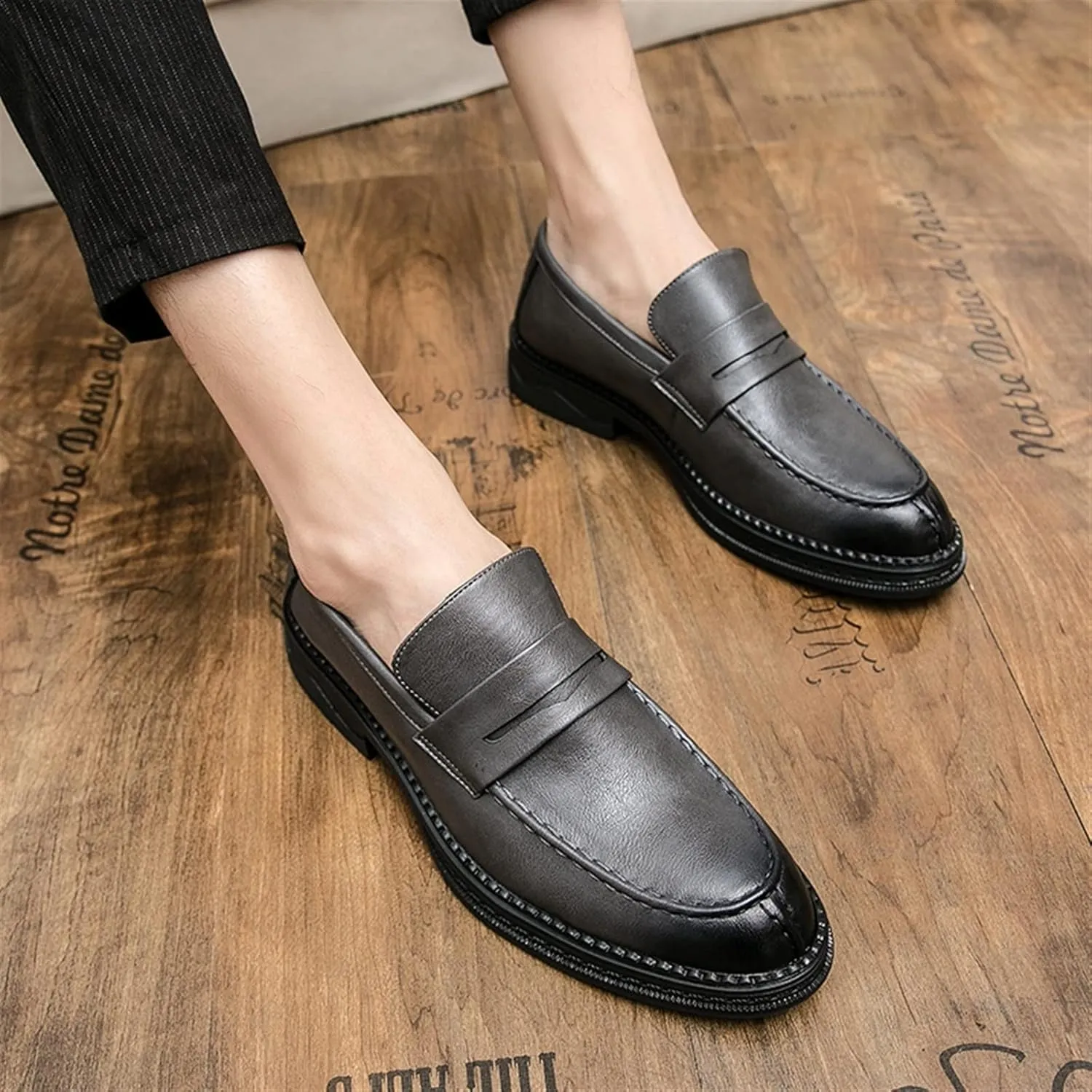 Mens Loafers Shoe Simple Slip On Penny Loafers Vegan Leather Anti-Slip Comfortable Flat Heel Casual Outdoor Slip-ons