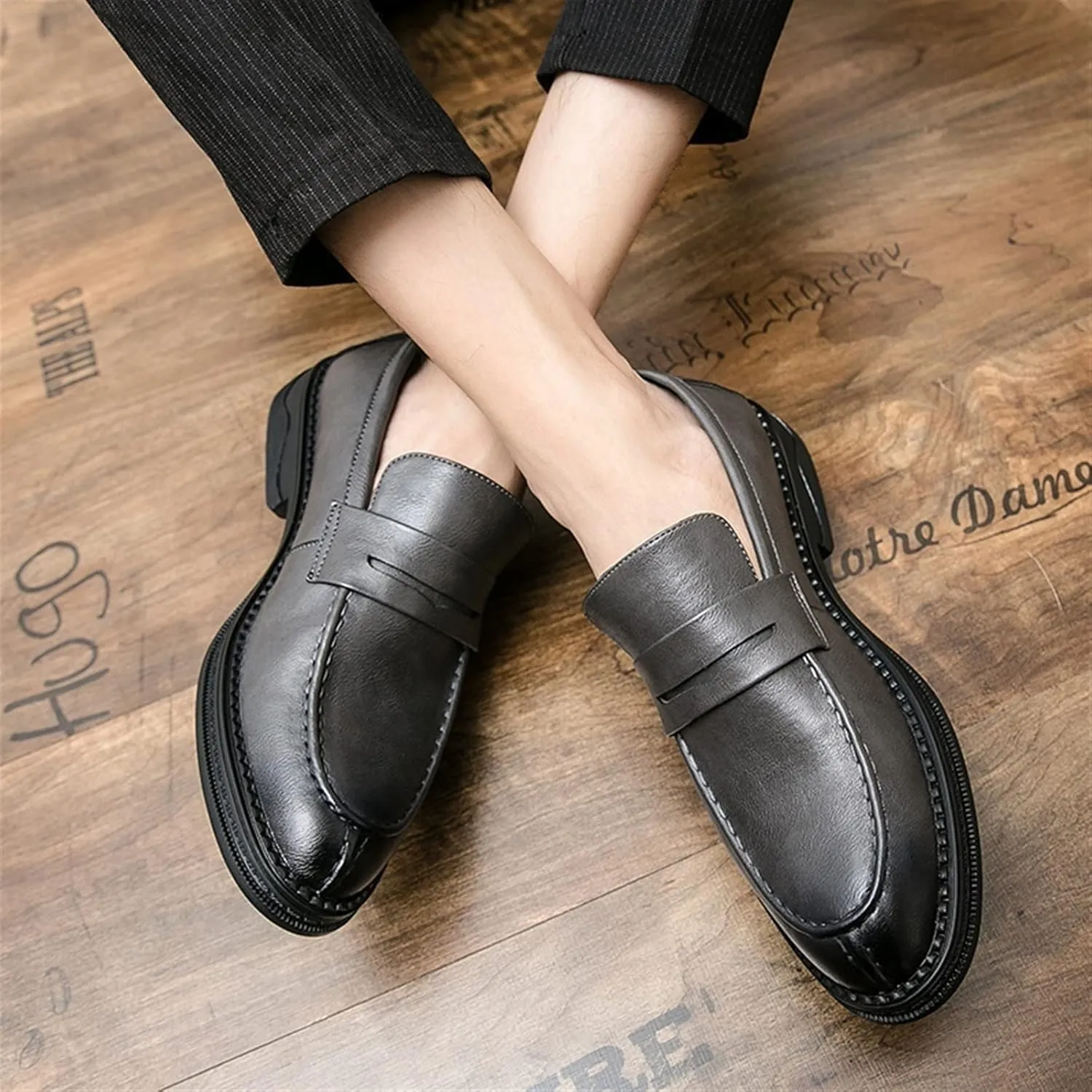 Mens Loafers Shoe Simple Slip On Penny Loafers Vegan Leather Anti-Slip Comfortable Flat Heel Casual Outdoor Slip-ons