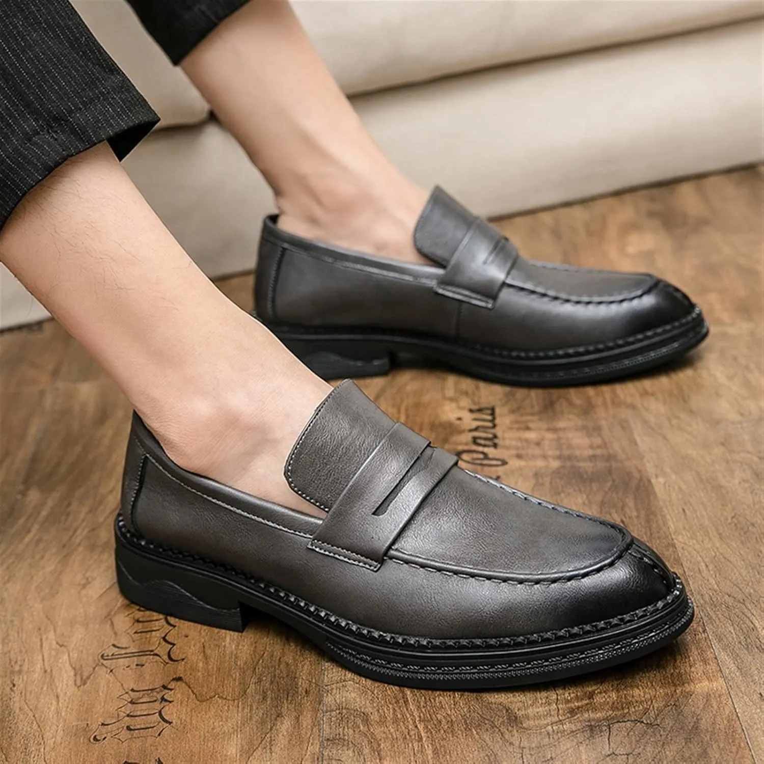 Mens Loafers Shoe Simple Slip On Penny Loafers Vegan Leather Anti-Slip Comfortable Flat Heel Casual Outdoor Slip-ons