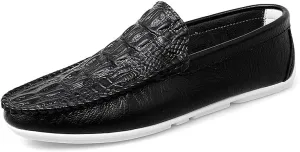 Men's Loafers Shoes Round Toe Crocodile Print Vegan Leather Anti-Slip Lightweight Flat Heel Outdoor Slip-on