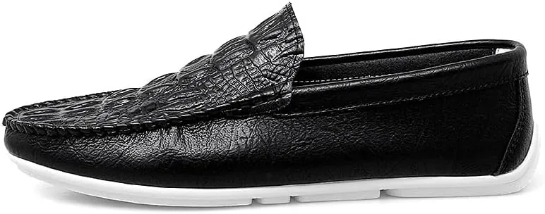 Men's Loafers Shoes Round Toe Crocodile Print Vegan Leather Anti-Slip Lightweight Flat Heel Outdoor Slip-on