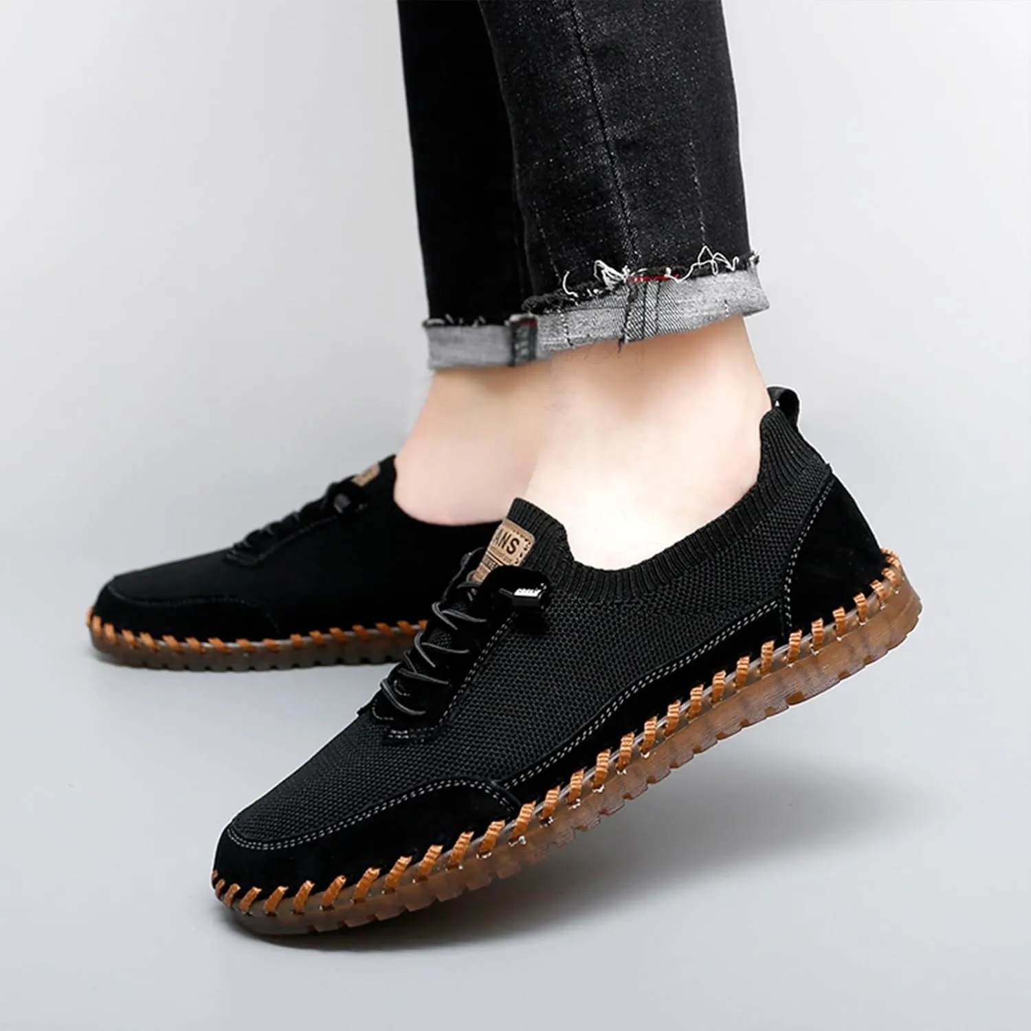Men's Mesh Slip-On Lightweight Sneakers Handmade Breathable Soft Sole Casual Walking Shoes Comfortable Driving Shoes