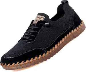 Men's Mesh Slip-On Lightweight Sneakers Handmade Breathable Soft Sole Casual Walking Shoes Comfortable Driving Shoes