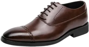 Mens Oxford Dress Shoes Classic Lace Up Comfort Orthopedic Brogue Vegan Leather Casual Non Slip Block Heel Anti-Slip Shoe