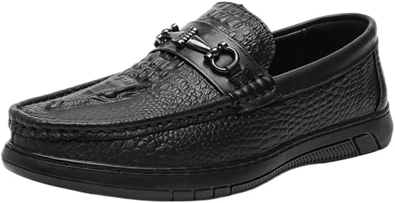Men's Smoking Loafers - Faux Crocodile Print PU Leather, Round Toe Moccasins, Lightweight & Flexible, Anti-Slip Flat Heel, Casual Walking Slip-Ons