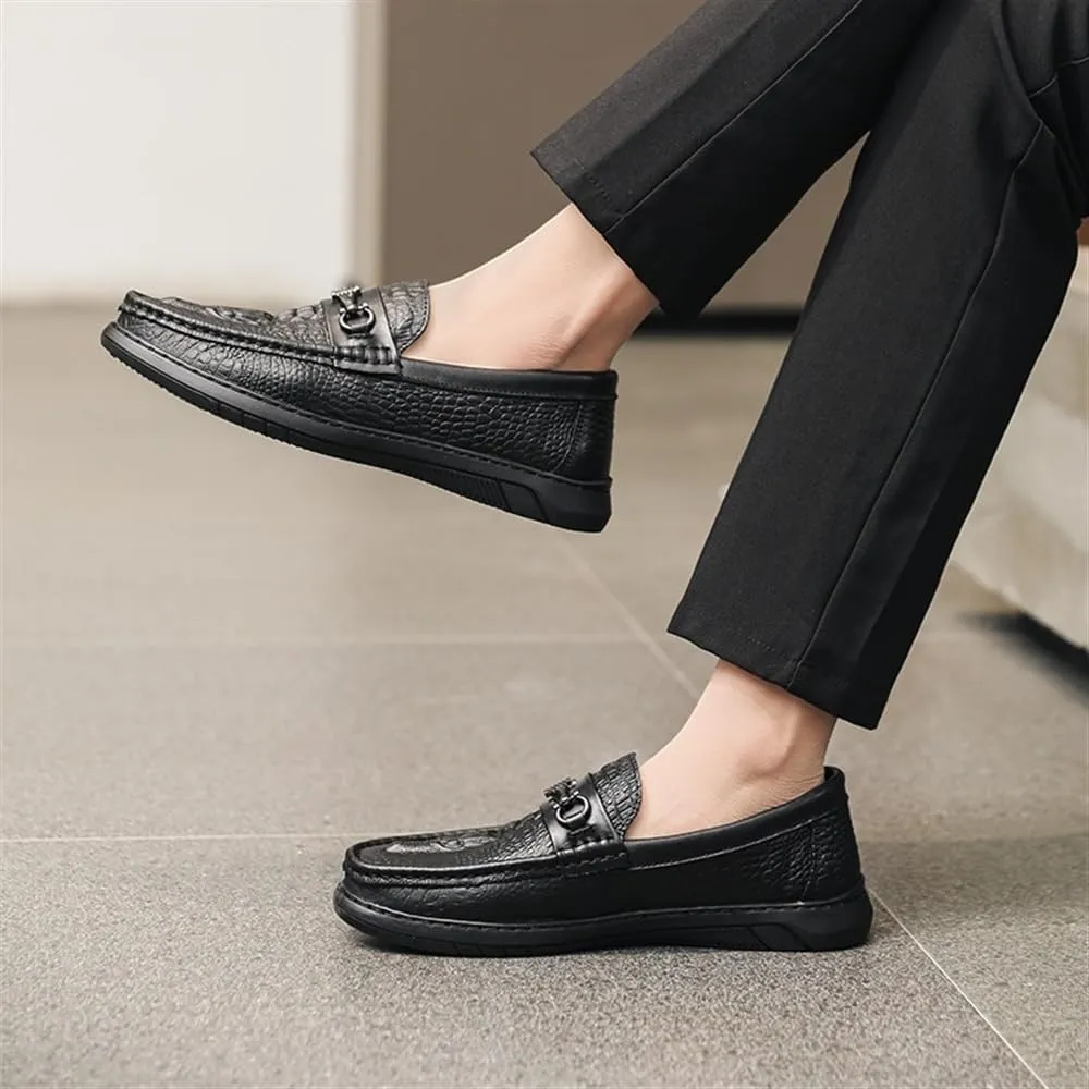 Men's Smoking Loafers - Faux Crocodile Print PU Leather, Round Toe Moccasins, Lightweight & Flexible, Anti-Slip Flat Heel, Casual Walking Slip-Ons