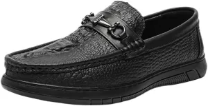 Men's Smoking Loafers - Faux Crocodile Print PU Leather, Round Toe Moccasins, Lightweight & Flexible, Anti-Slip Flat Heel, Casual Walking Slip-Ons