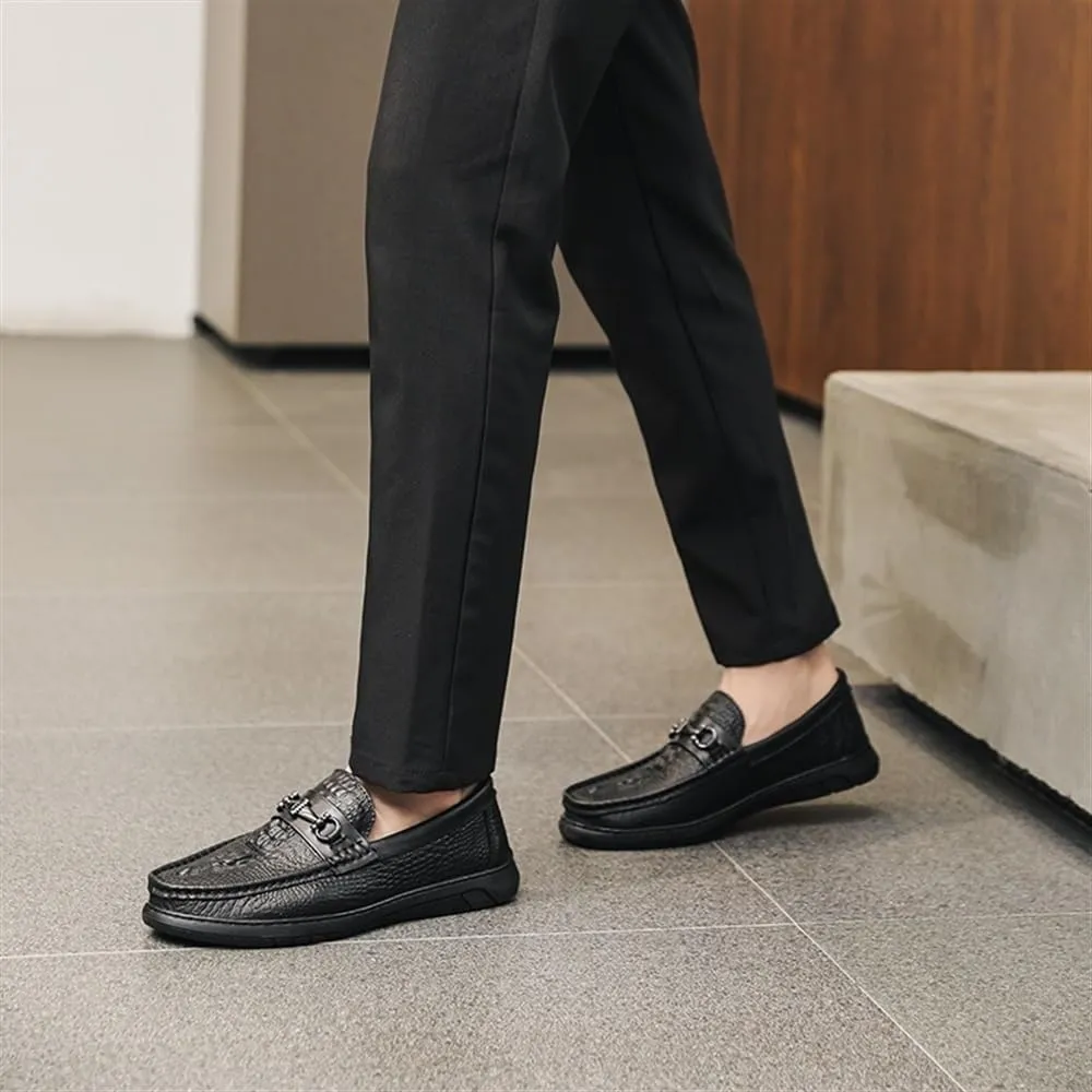 Men's Smoking Loafers - Faux Crocodile Print PU Leather, Round Toe Moccasins, Lightweight & Flexible, Anti-Slip Flat Heel, Casual Walking Slip-Ons