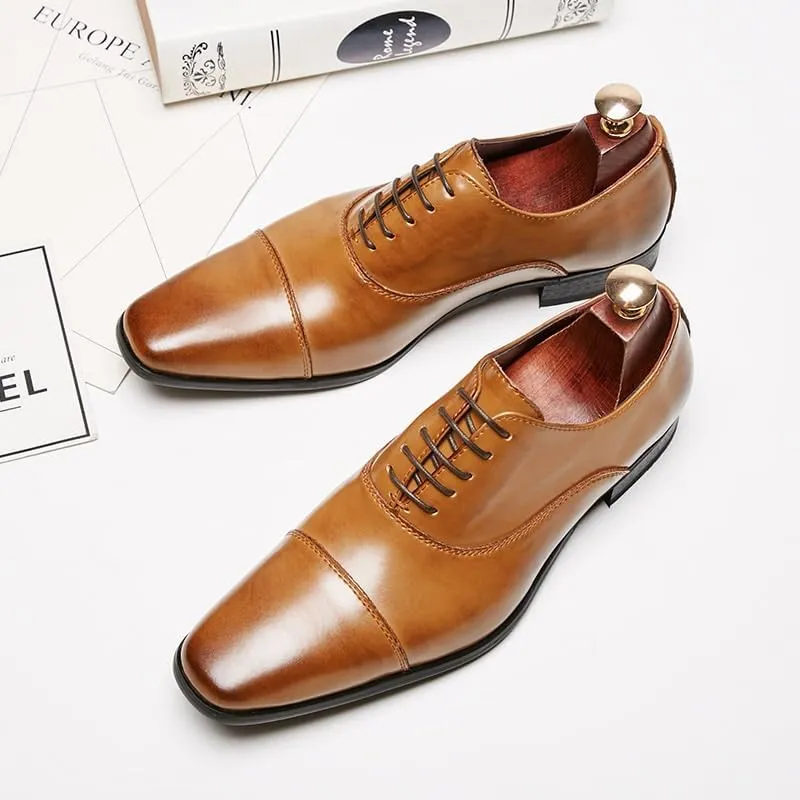 Men's Stitching Brushed Color Design Leather Inner Comfortable Breathable Pointed Toe Pedal Wear-Resistant Rubber Sole Suitable for Wedding Partie
