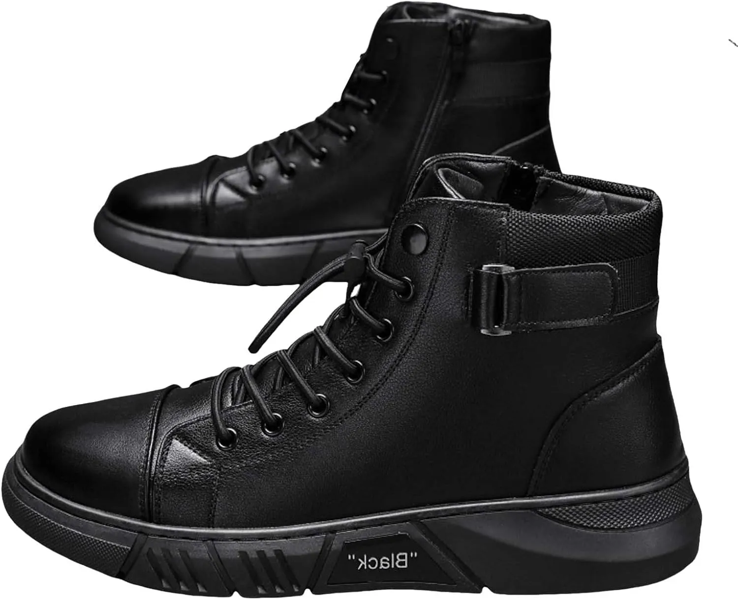 Men's Trendy Solid Color Ankle Boots Thick Sole Heightening High Top Boots Lace Up Non Slip Chukka Side Winter Shoes Men