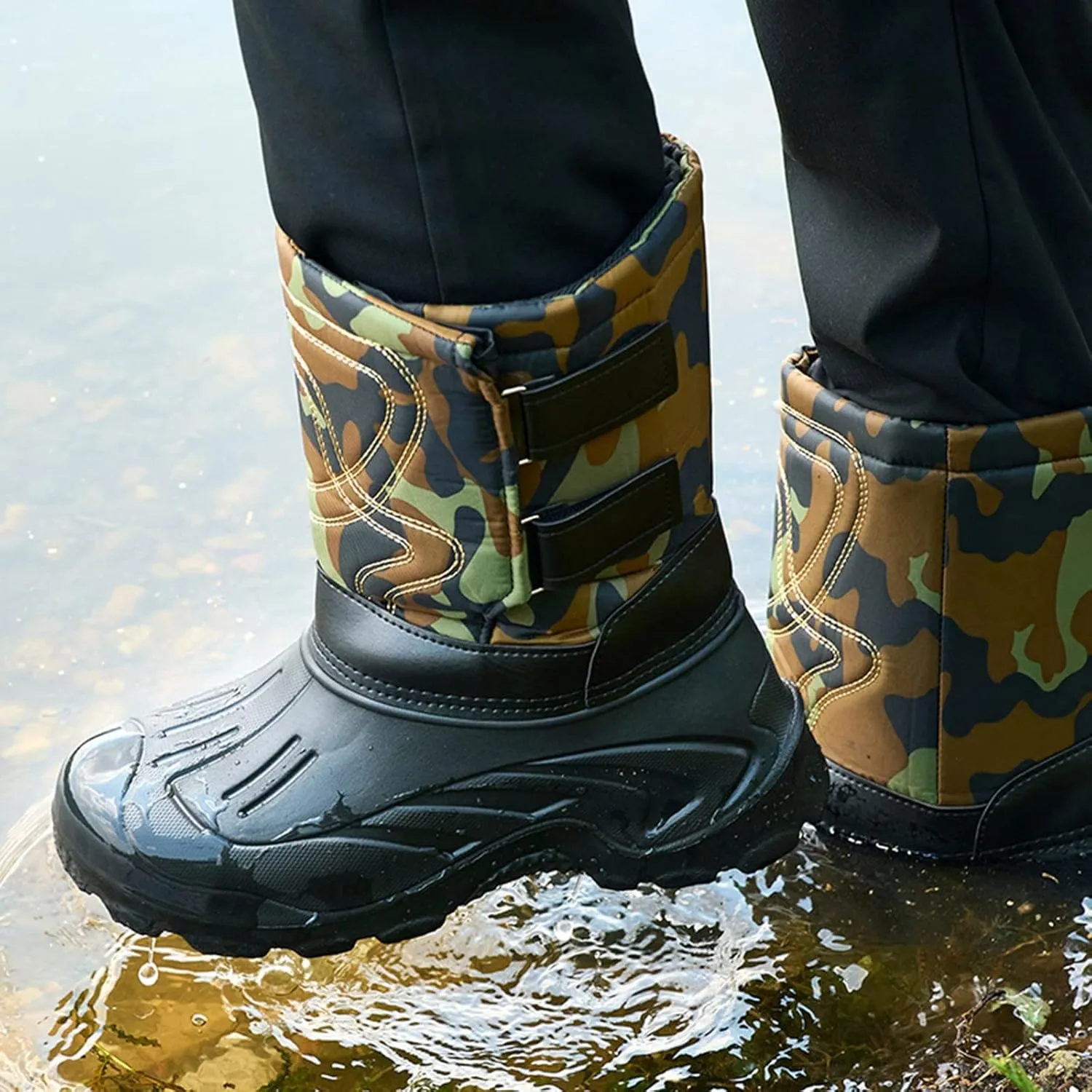 Men's Water Proof Insulated Snow Boots Cold Proof Mid Calf Boots Comfort Non Slip Winter Boots Warm Booties
