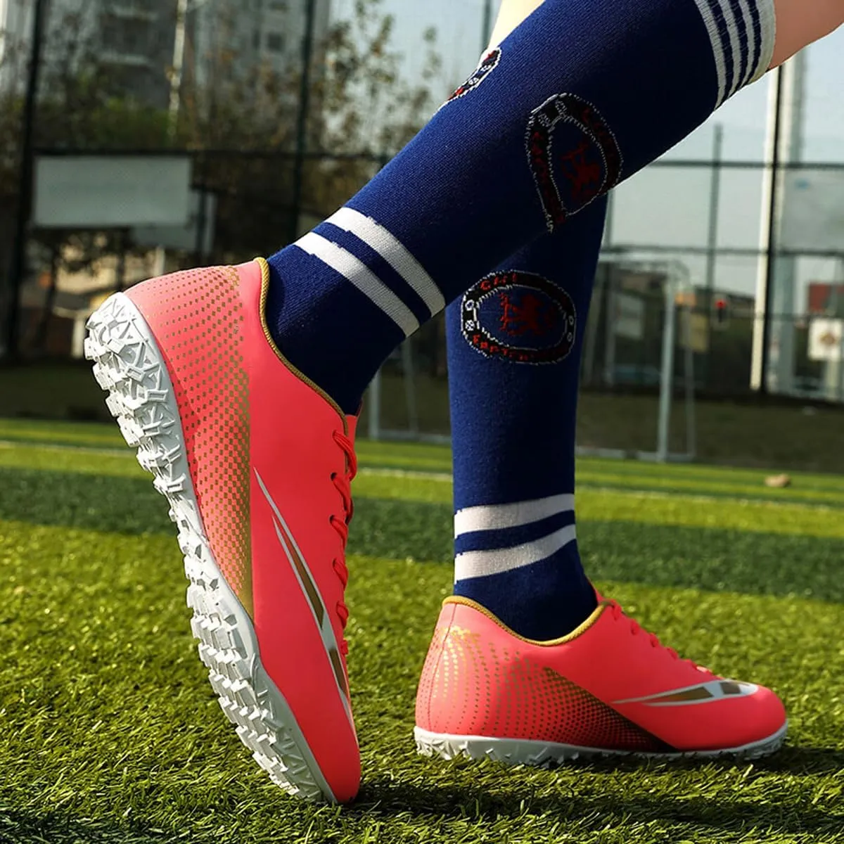 Mens Womens Kids Soccer Shoes Boys Outdoor Football Athletic Turf Mundial Team Cleat Running Sports Lightweight Breathable Anti-Skid Damping Shoes Low-top Comfort for Girls