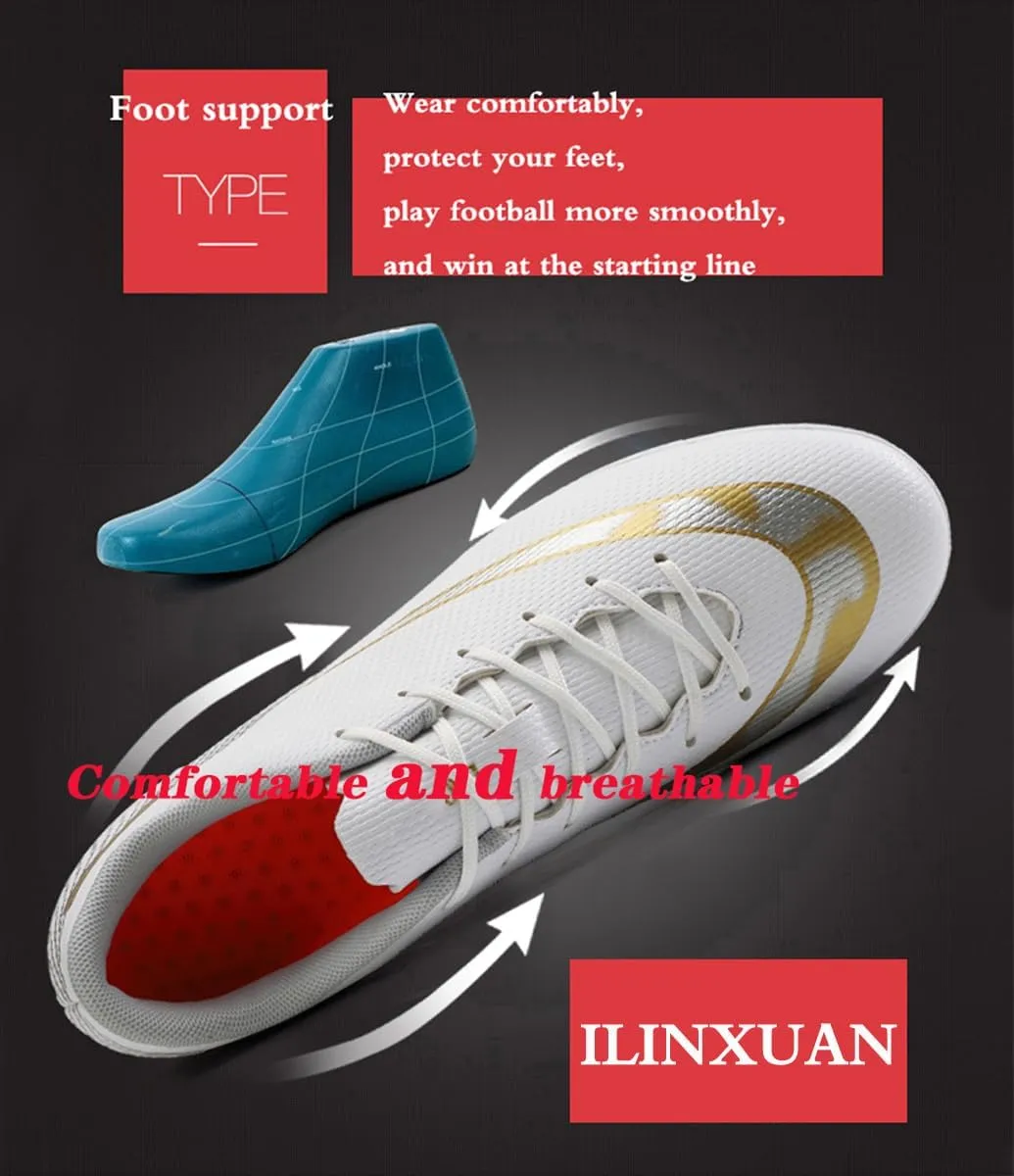 Mens Womens Kids Soccer Shoes Boys Outdoor Football Athletic Turf Mundial Team Cleat Running Sports Lightweight Breathable Anti-Skid Damping Shoes Low-top Comfort for Girls