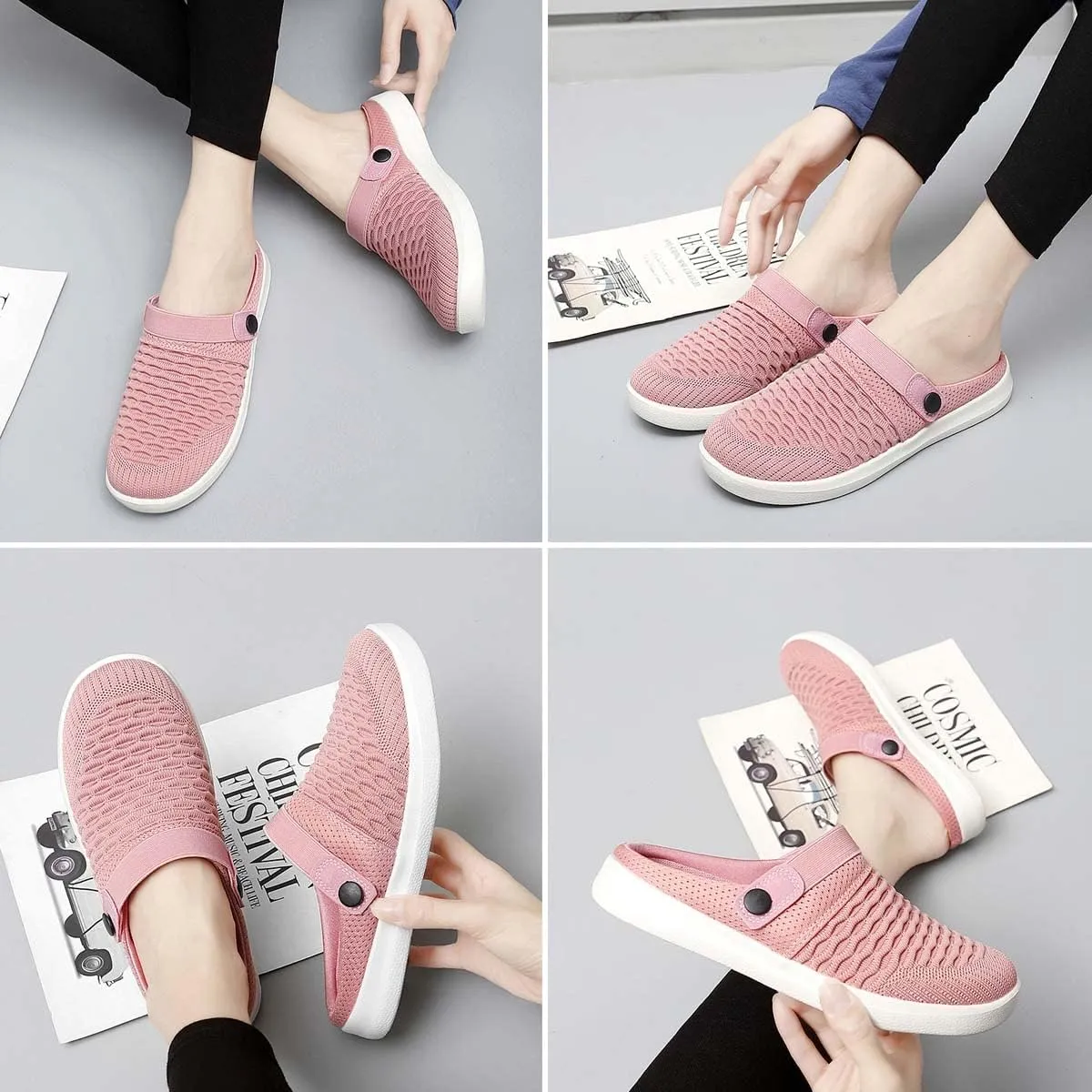 Men's Women's Summer Flat Sole Light Weight Breathable Mesh Quick Dry Beach Slippers Anti-Slip Garden Sandals Clogs Shoes Indoor Outdoor
