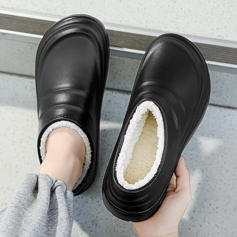 Men's/Women's Plush Lined Waterproof Chef's Shoes, Non-Slip,Anti-Oil, Anti-Odour,Comfortable and Lightweight,Winter Warm Shoes