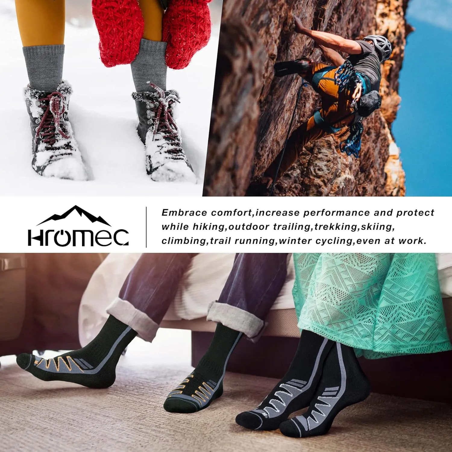 Merino Wool Hiking Socks for Cold Weather Socks Thermal Warm Crew Winter Boot Cushion Socks