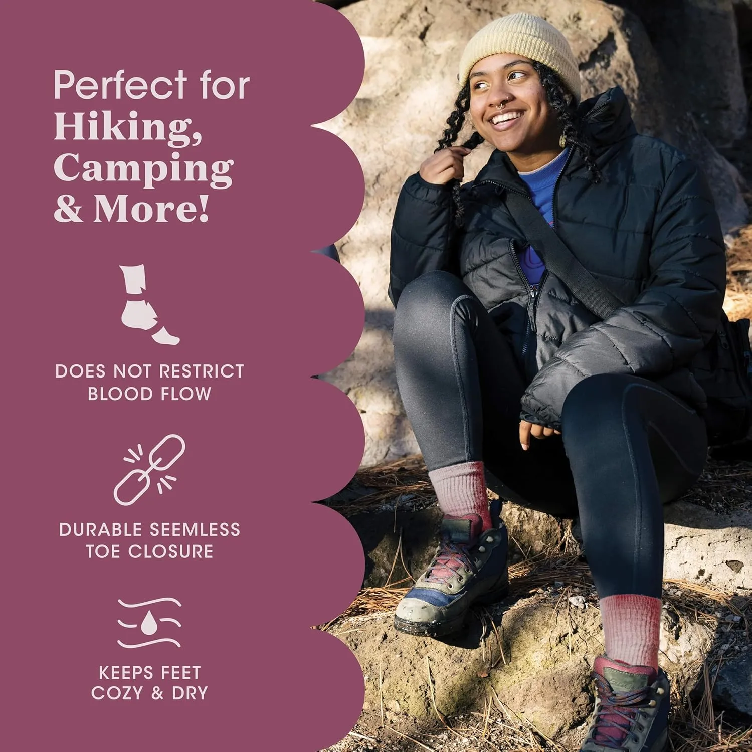 Merino Wool Socks for Women, Ladies Hiking Crew Socks for Camping, Warm Moisture Wicking Soft Cushion Boot Sock