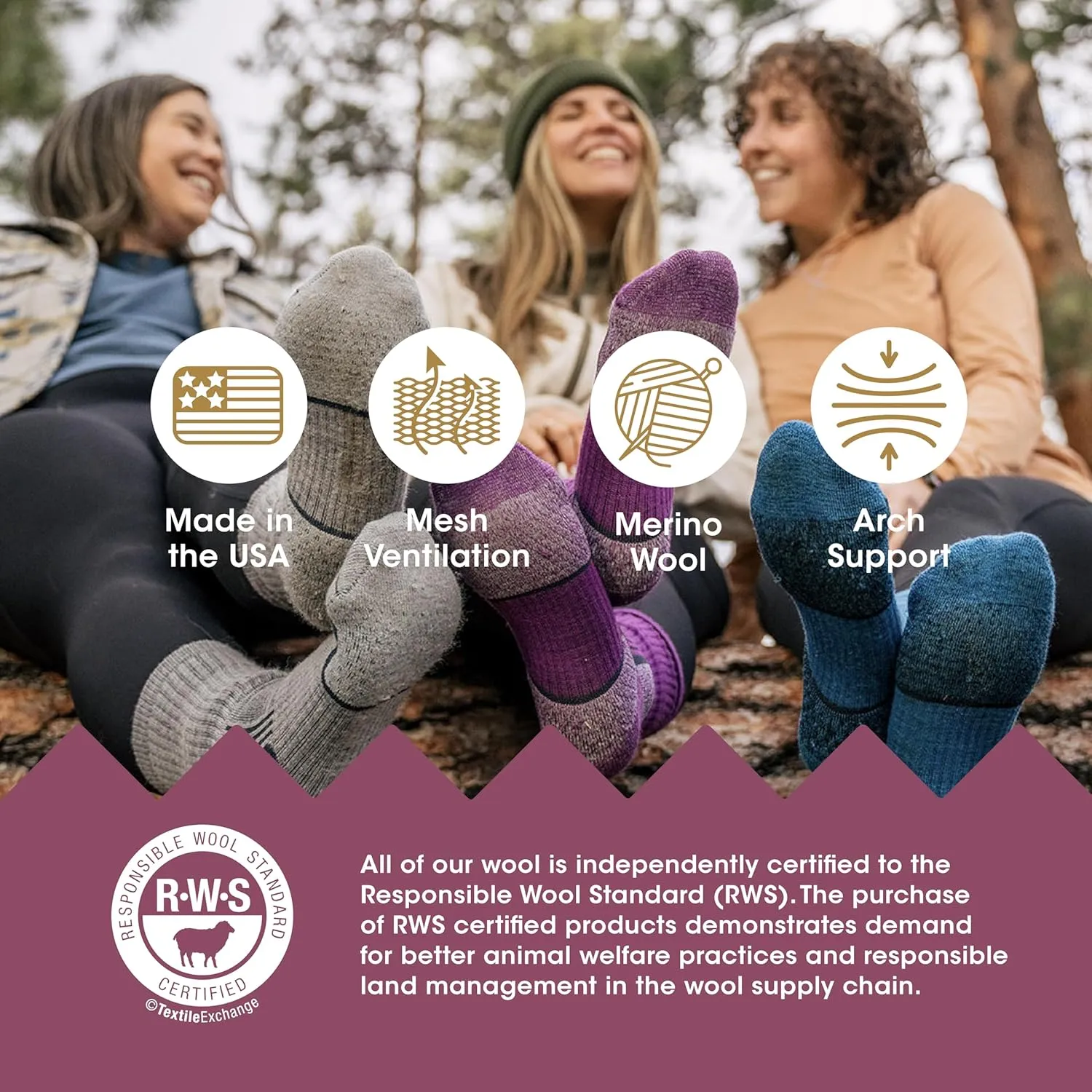 Merino Wool Socks for Women, Ladies Hiking Crew Socks for Camping, Warm Moisture Wicking Soft Cushion Boot Sock