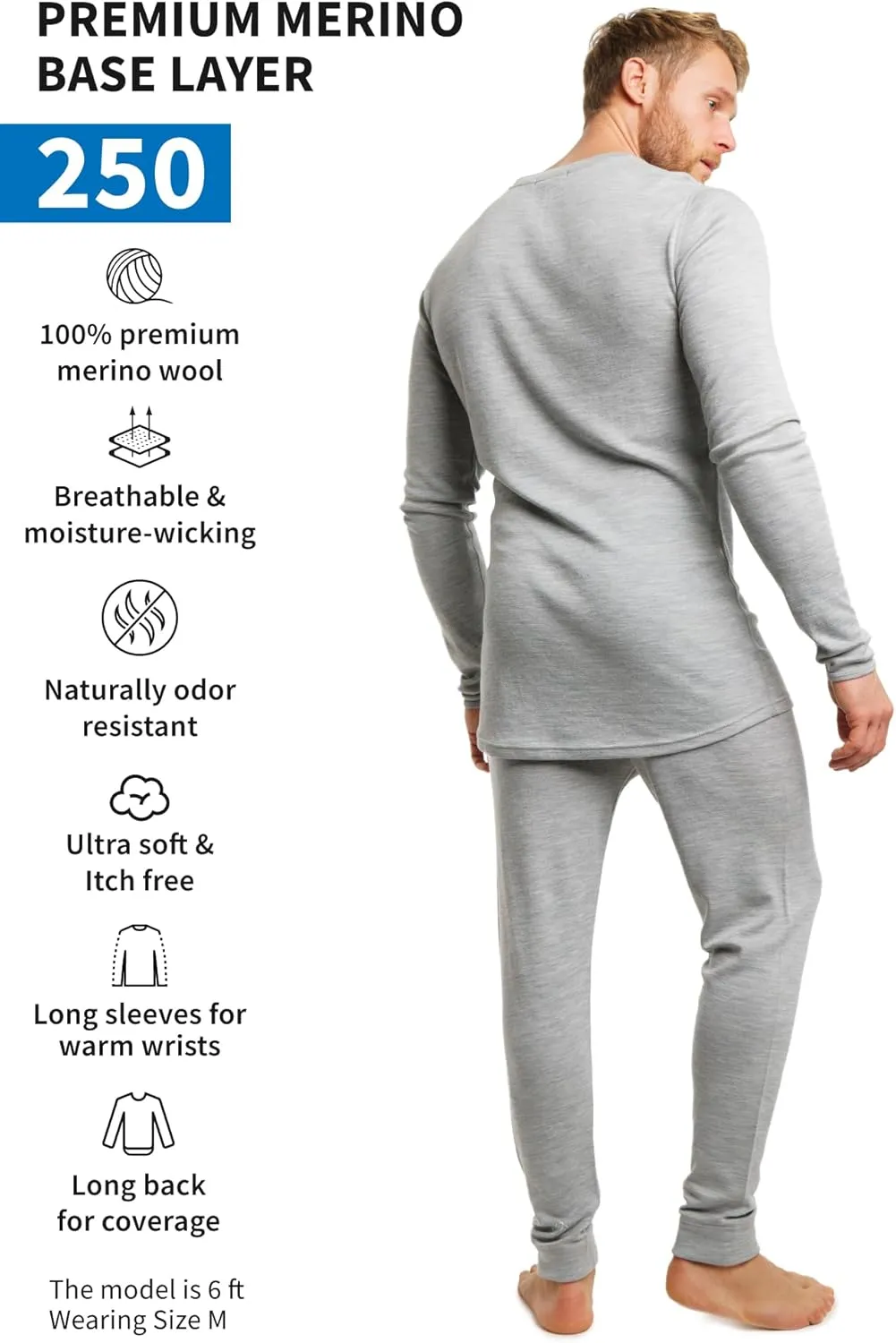 Merino.tech Merino Wool Base Layer Mens Set - Heavyweight, Midweight, Lite Merino Wool Thermal Underwear For Men Top, Bottom