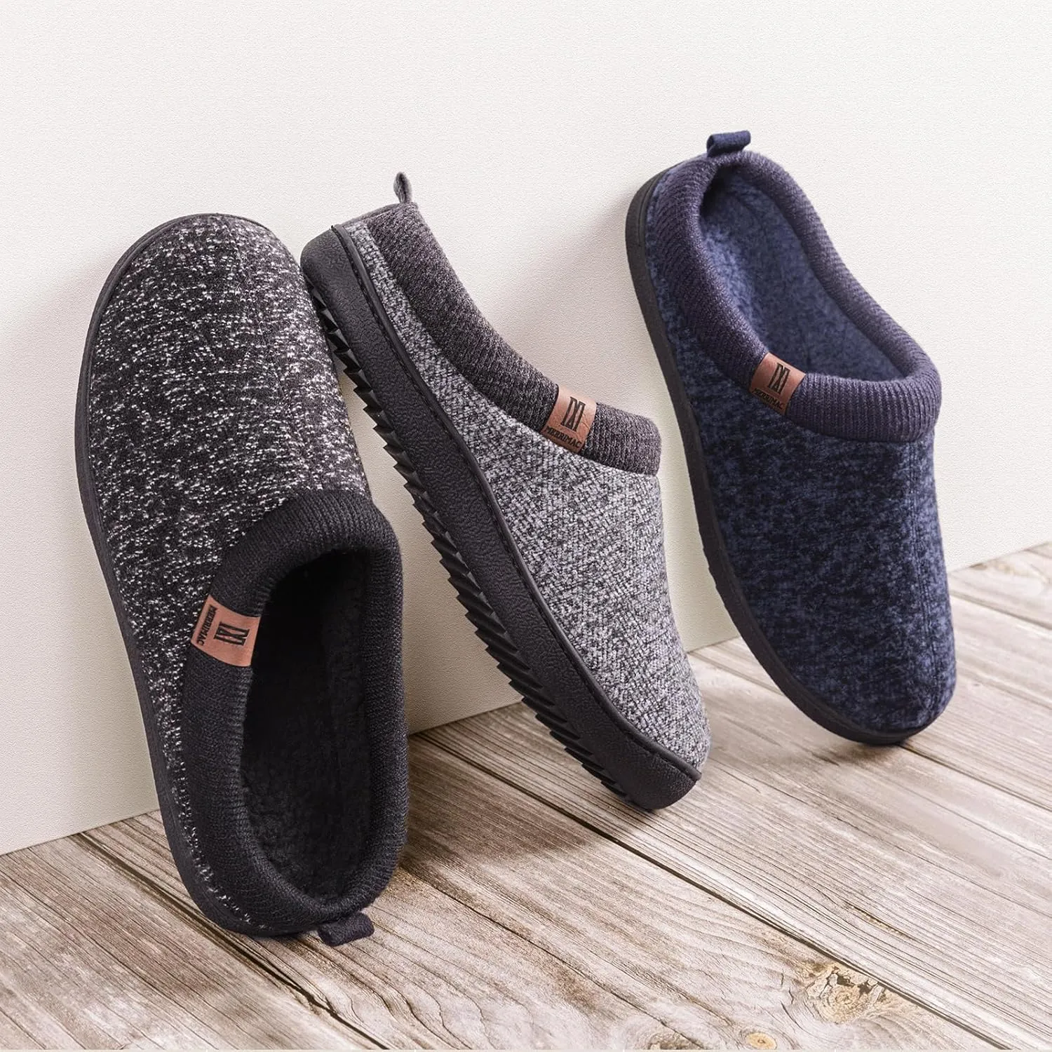 MERRIMAC Men's Slip on Slippers Comfy Memory Foam Non Slip Indoor House Shoes