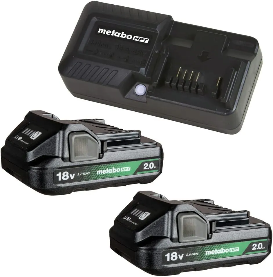 Metabo HPT 18V 2-Pack Batteries and Charger Kit | 2.0 Ah Batteries Include Charge Indicator | UC18YKSLS