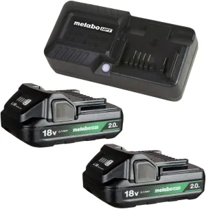 Metabo HPT 18V 2-Pack Batteries and Charger Kit | 2.0 Ah Batteries Include Charge Indicator | UC18YKSLS