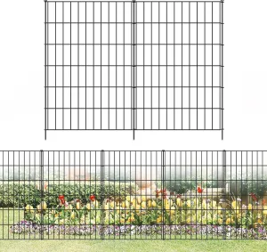 Metal Garden Fence 40in (H) x 23.3ft (L), 10 Panels   11 Stakes Dog Fences Border Fence Animal Barrier, No Dig Garden Fencing for Yard Flower Bed Lawn Patio Outdoor, PIN402810 Black