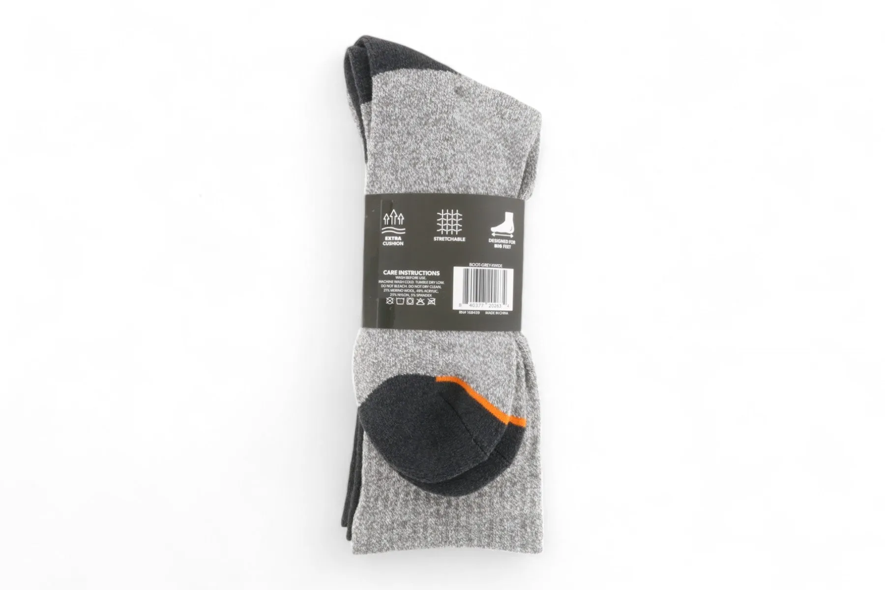 Michael Ellis BIG Work Boot & Hiking Socks Grey 2-Pack - Extra Wide