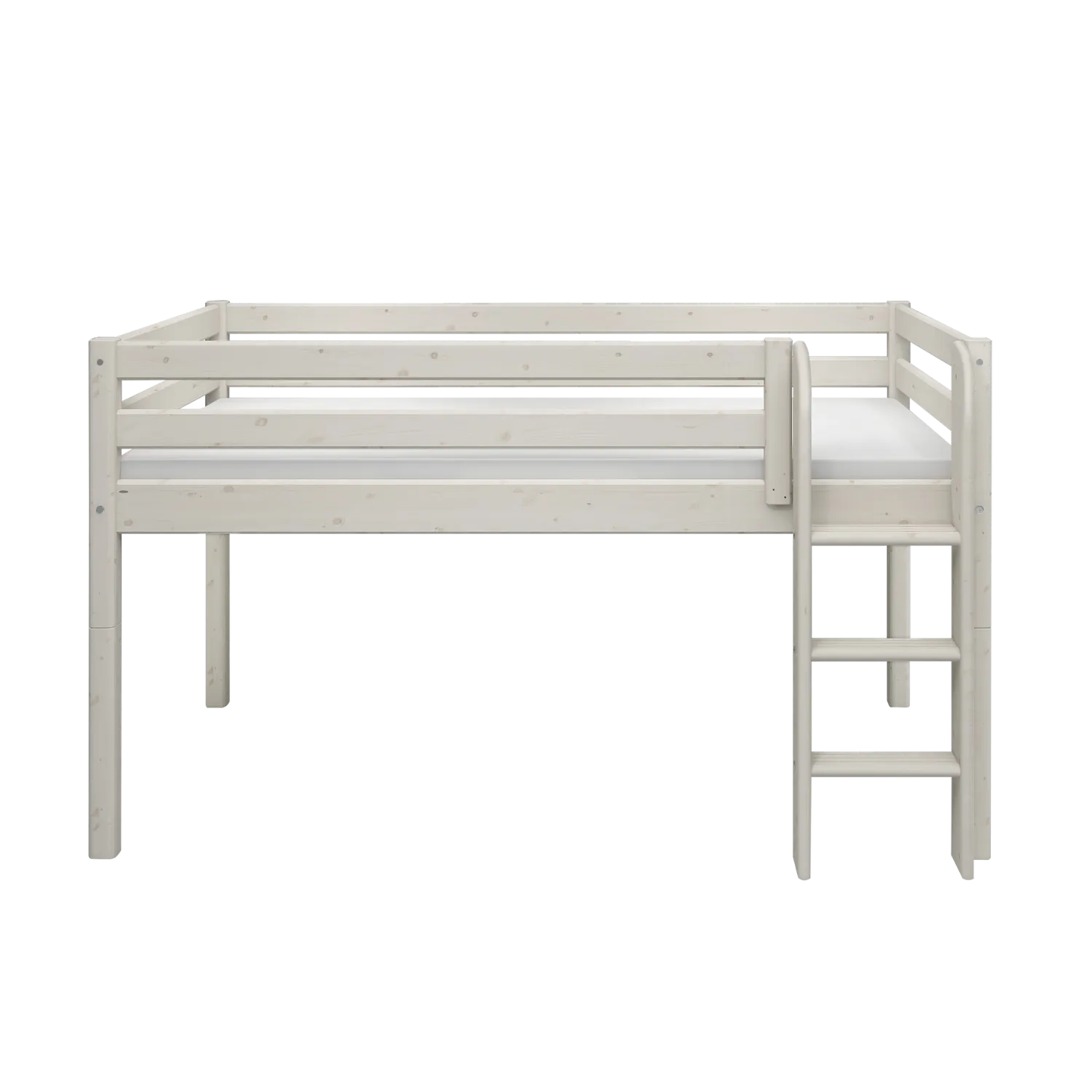Mid-High Bed with Ladder and Safety Rail, 90x200 cm, Grey