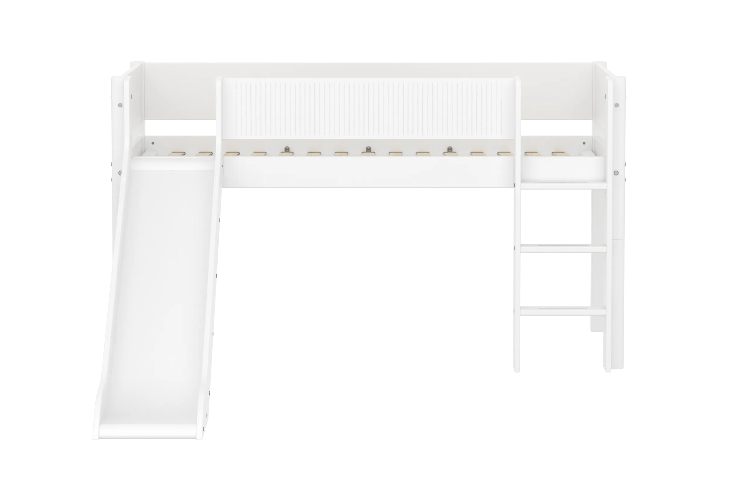 Mid-High Bed with Slide, Ladder and Safety Rail, 90x200 cm, White