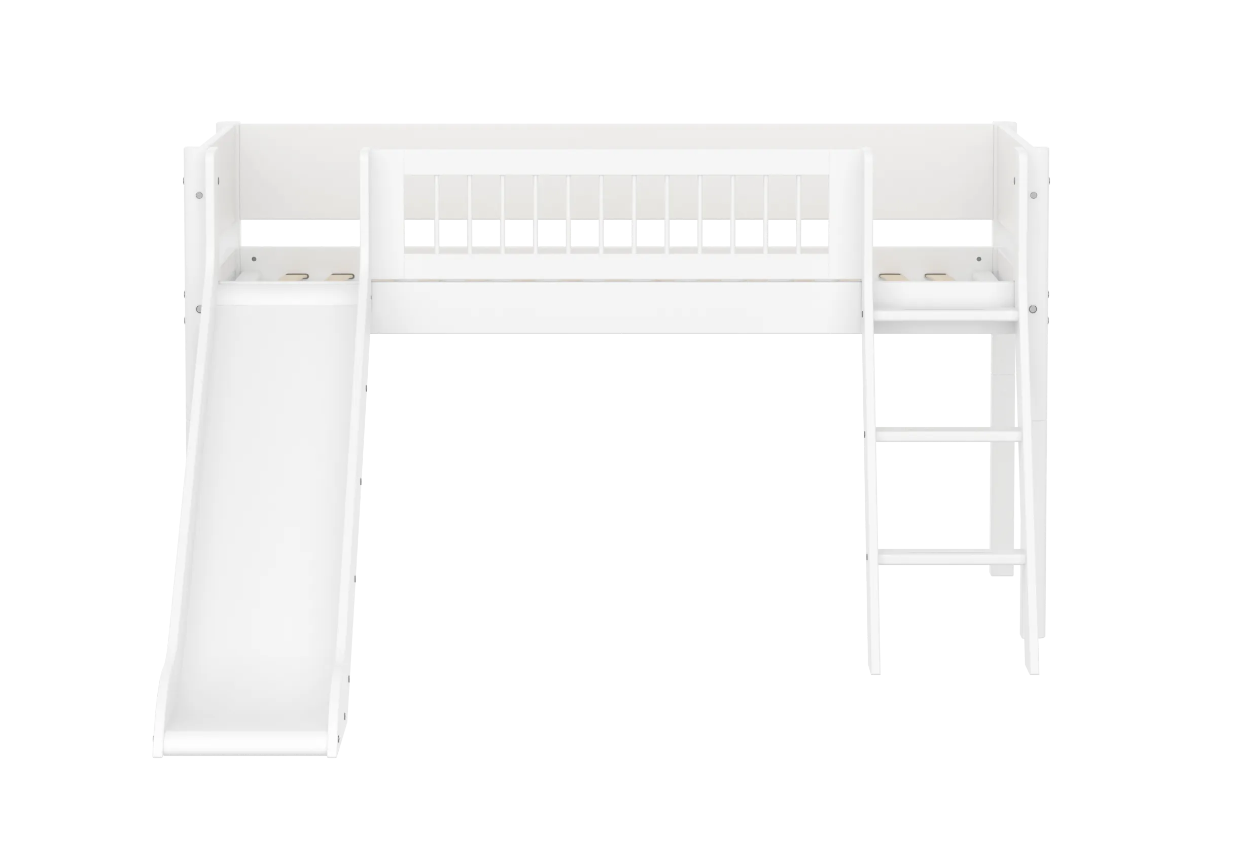 Mid-High Bed with Slide, Ladder and Safety Rail, 90x200 cm, White