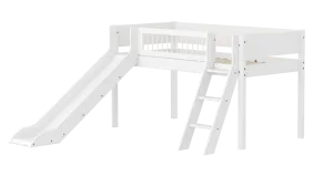 Mid-High Bed with Slide, Ladder and Safety Rail, 90x200 cm, White