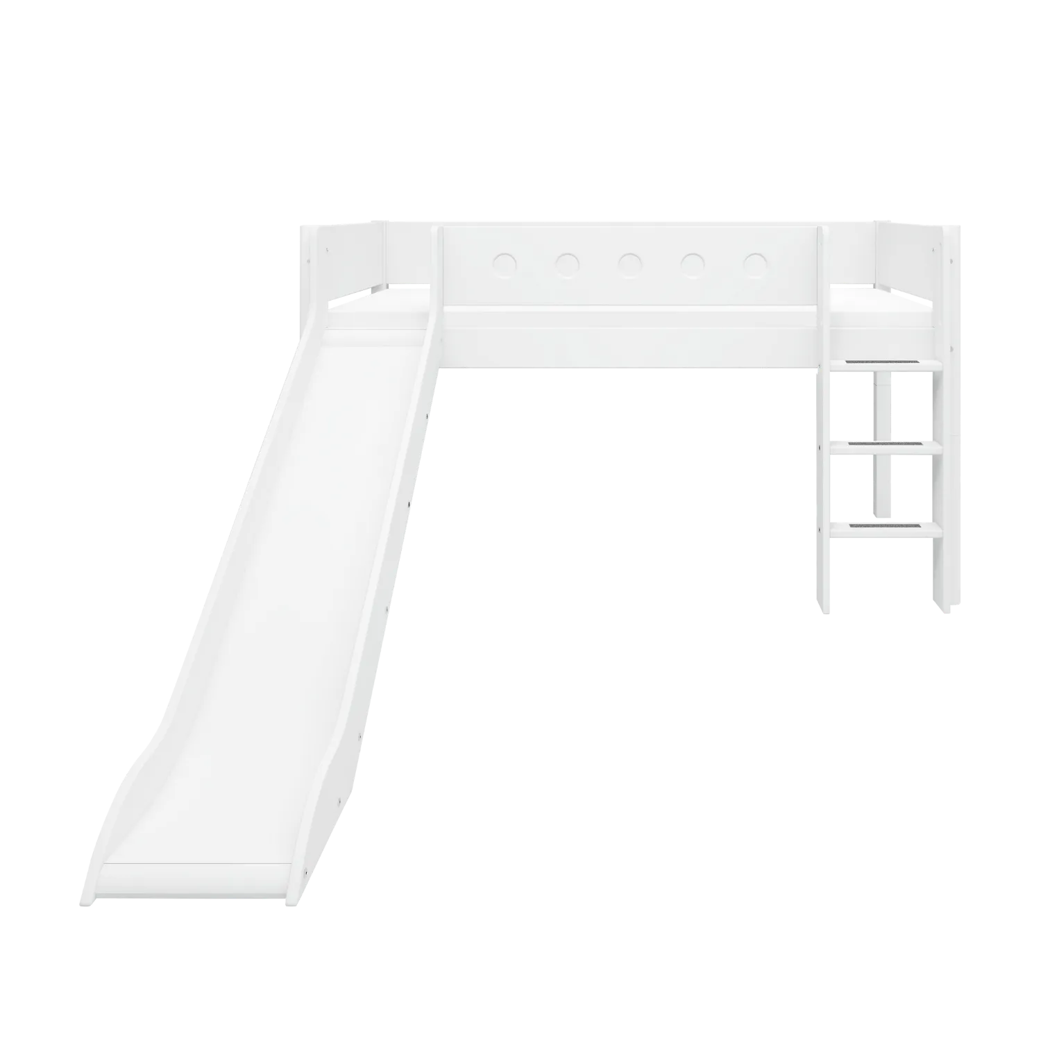 Mid-High Bed with Slide, Ladder and Safety Rail, 90x200 cm, White