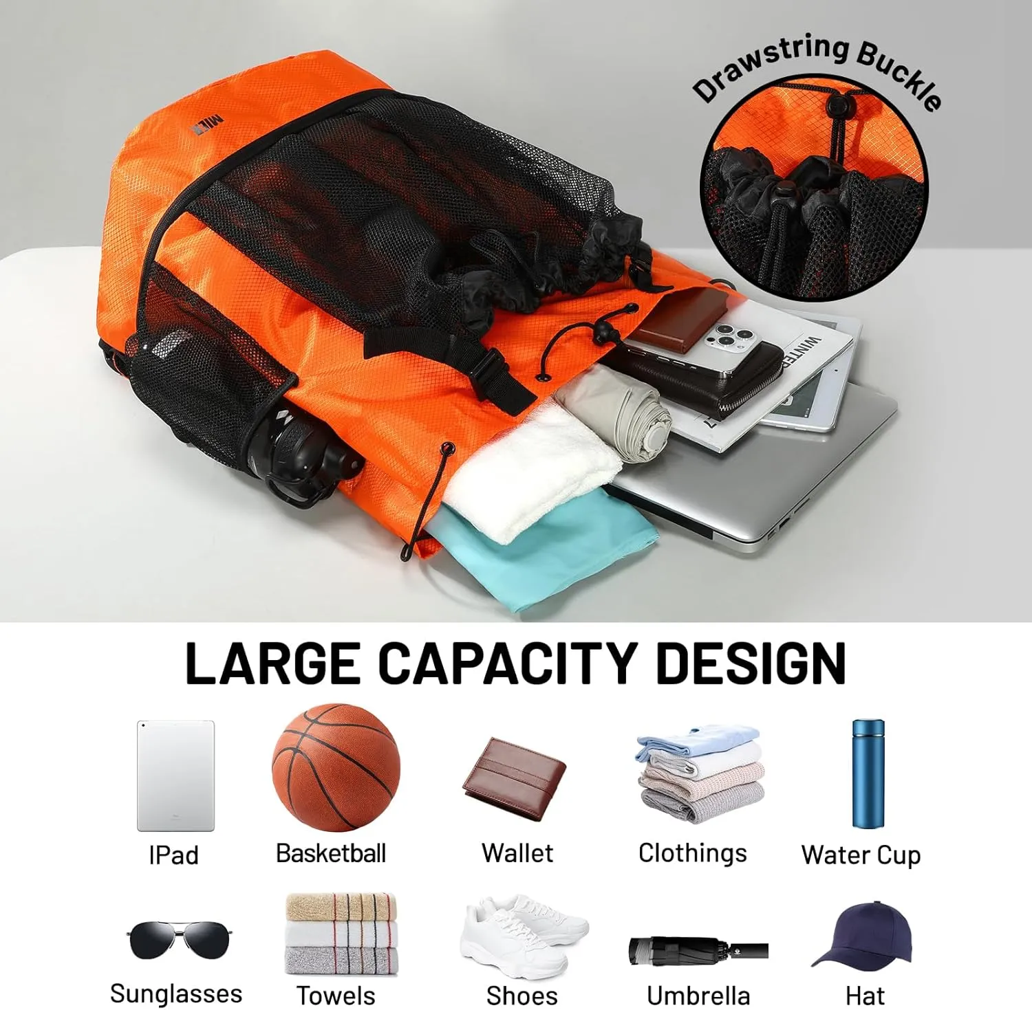 MIER Drawstring Basketball Backpack Soccer Bag with Shoe Compartment & Mesh Pocket Sports Gym String Backpack for Women Men, Lightweight