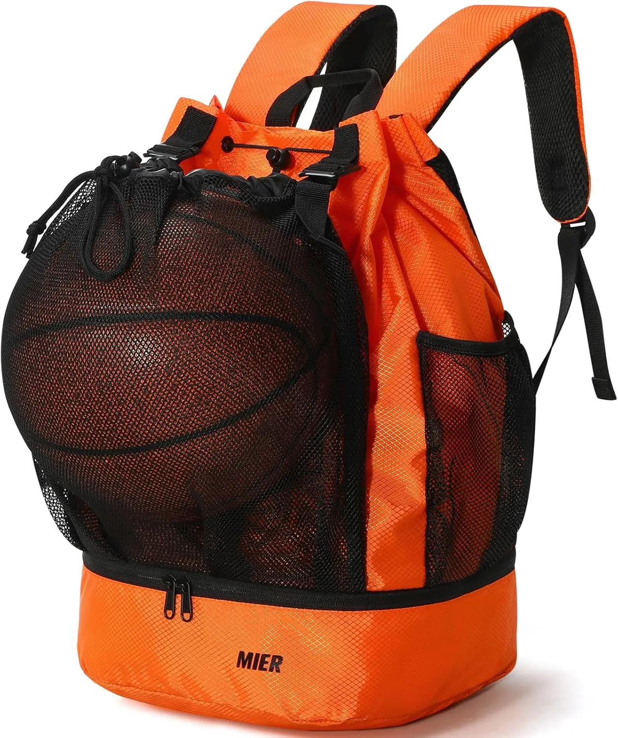MIER Drawstring Basketball Backpack Soccer Bag with Shoe Compartment & Mesh Pocket Sports Gym String Backpack for Women Men, Lightweight