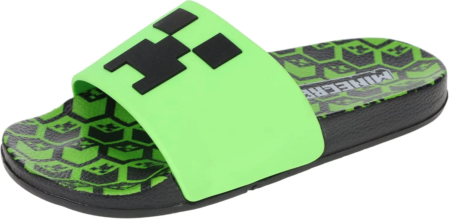 Minecraft Boys Creeper Sandals - Casual Comfort Poolside Outdoor