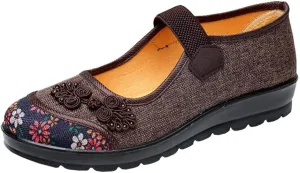 missfiona Womens Hollow Out Granny Walk Shoes Breathable Soft-Soled Mary Jane Flats Dance Shoes
