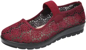 missfiona Womens Hollow Out Granny Walk Shoes Breathable Soft-Soled Mary Jane Flats Dance Shoes