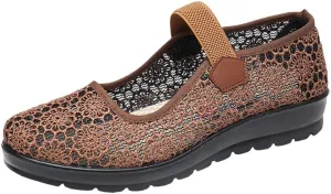 missfiona Womens Hollow Out Granny Walk Shoes Breathable Soft-Soled Mary Jane Flats Dance Shoes