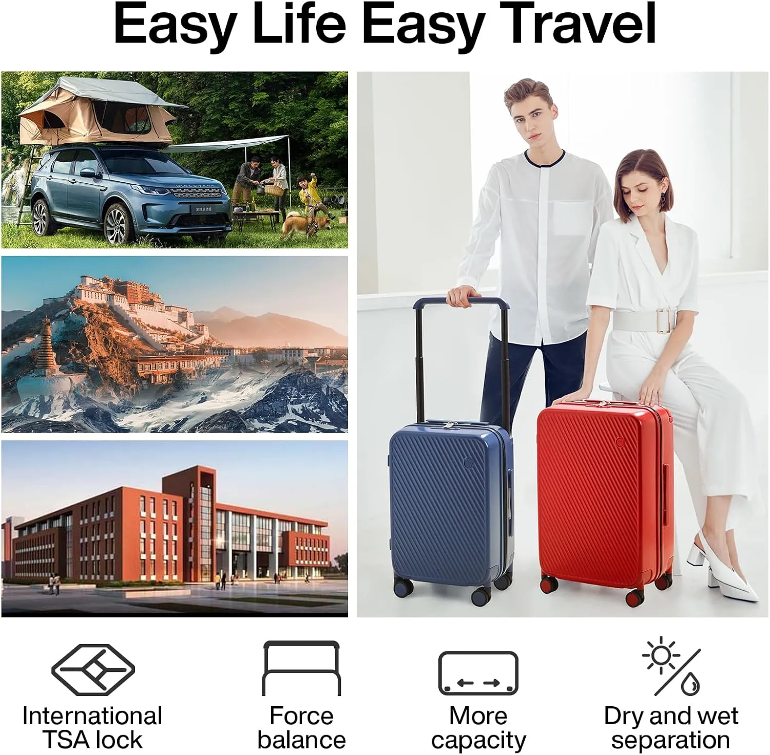 mixi Carry On Luggage Airline Approved 20'' Lightweight Luggage Wide Handle PC Hardshell Suitcases with Spinner Wheels & TSA Lock, Red