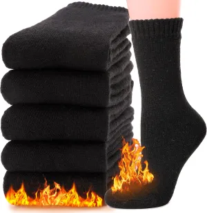 MOGGEI 5 Pairs Womens Merino Wool Socks Hiking Warm Winter Thick Thermal Crew Cozy Cabin Ladies Gift Comfy Boot Work Socks