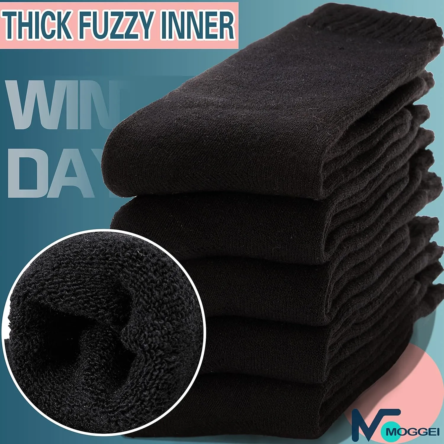 MOGGEI 5 Pairs Womens Merino Wool Socks Hiking Warm Winter Thick Thermal Crew Cozy Cabin Ladies Gift Comfy Boot Work Socks