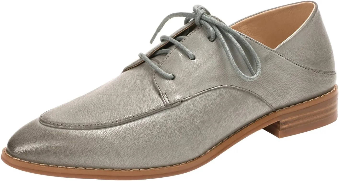Mona flying Women's Pointed Toe Oxfords Derby Retro Lace up Leather Flat Office Work Shoes for Ladies