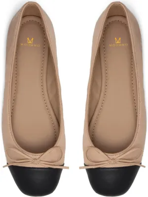 MOOMMO Women Cap Toe Flats Bow Slip On Ballet Flats Comfort Matte Beige Flat Shoes Round Toe Flat Heel Dress Shoes Office Ladies Party Chic Casual Driver Flats Casual Solid Beige 8.5 M US