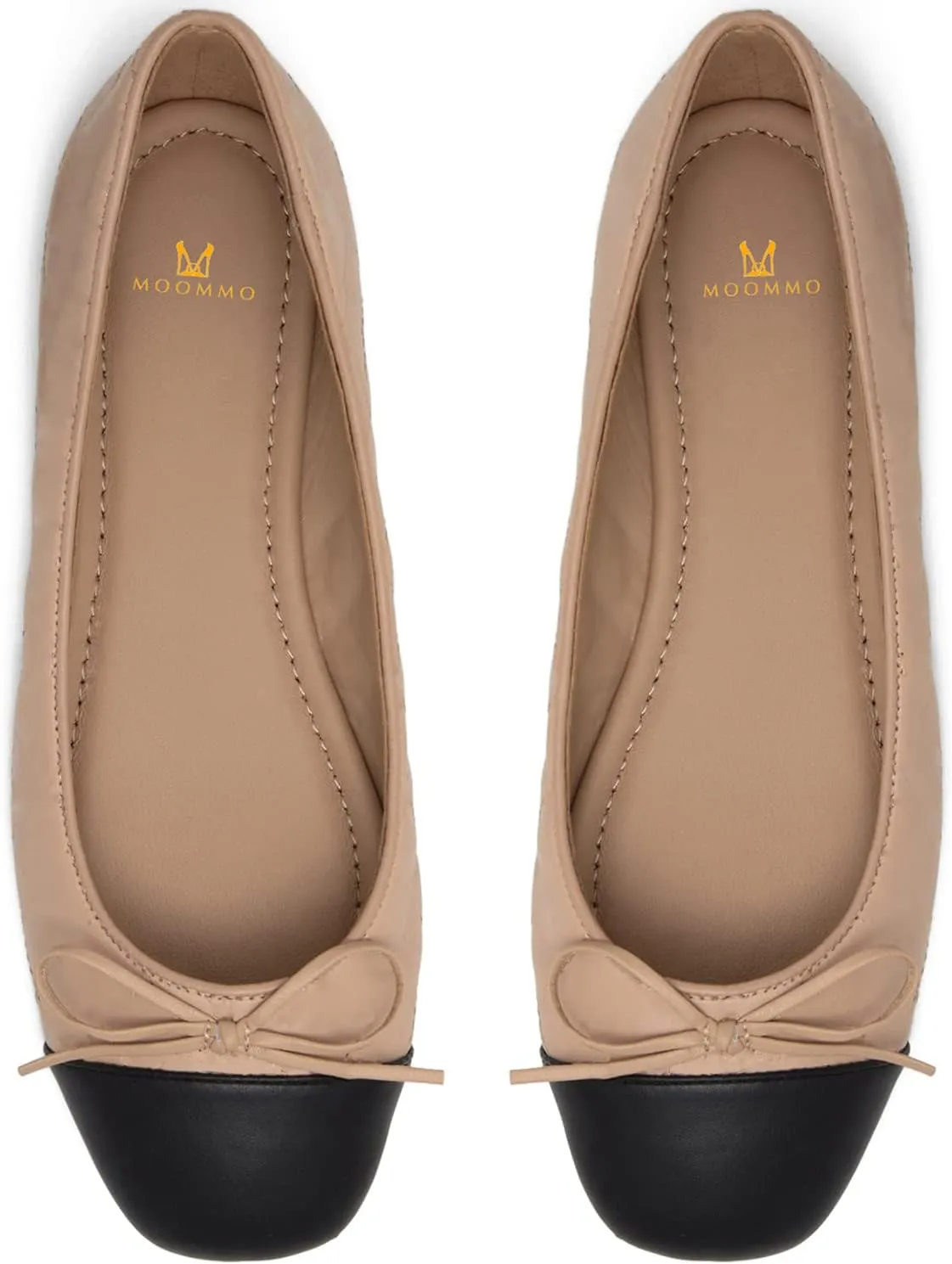 MOOMMO Women Cap Toe Flats Bow Slip On Ballet Flats Comfort Matte Beige Flat Shoes Round Toe Flat Heel Dress Shoes Office Ladies Party Chic Casual Driver Flats Casual Solid Beige 8.5 M US
