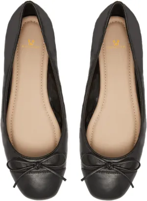MOOMMO Women Cap Toe Flats Bow Slip On Ballet Flats Comfort Matte Black Flat Shoes Round Toe Flat Heel Dress Shoes Office Ladies Party Chic Chic Driver Flats Cute Solid Black 8 M US