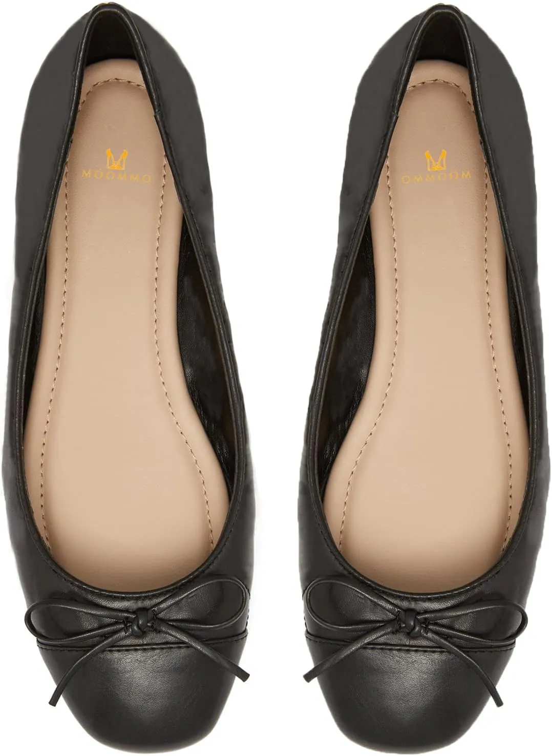 MOOMMO Women Cap Toe Flats Bow Slip On Ballet Flats Comfort Matte Black Flat Shoes Round Toe Flat Heel Dress Shoes Office Ladies Party Chic Chic Driver Flats Cute Solid Black 8 M US