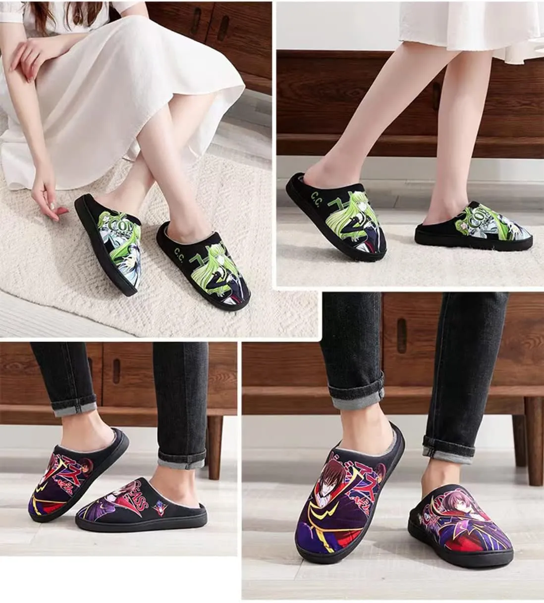 MOTOFUTURE Anime Slippers Women Men Fuzzy House Slippers Winter Anti-slip Scuff Outdoor Indoor Warm Plush Bedroom Shoes